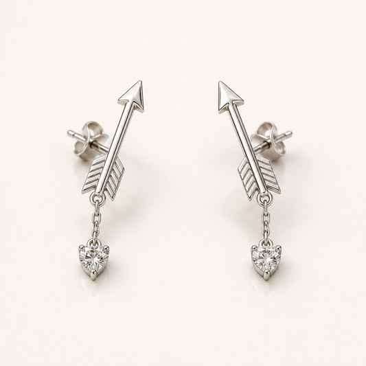 Arrow With Hearts Drop Earrings (Pi Beta Phi)